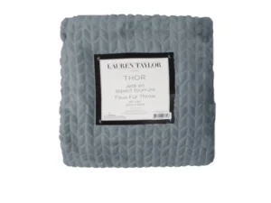 Herringbone Faux Fur Throw Rug Steel