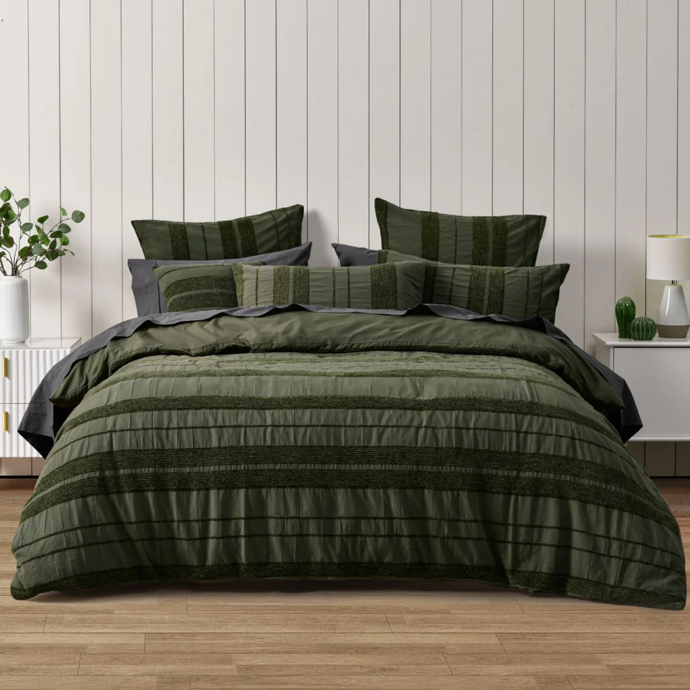 Bianca Avery Forest Chenille Striped Quilt Cover Set Queen