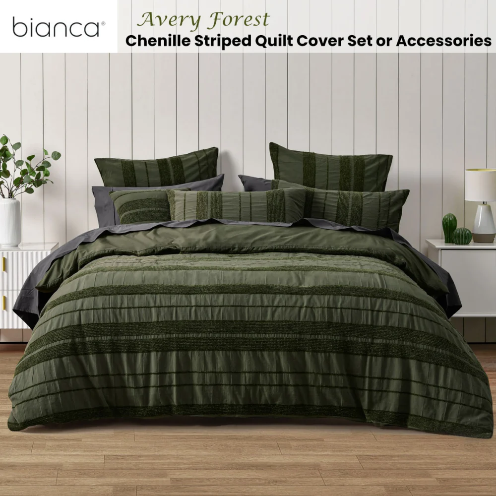 Bianca Avery Forest Chenille Striped Quilt Cover Set Queen