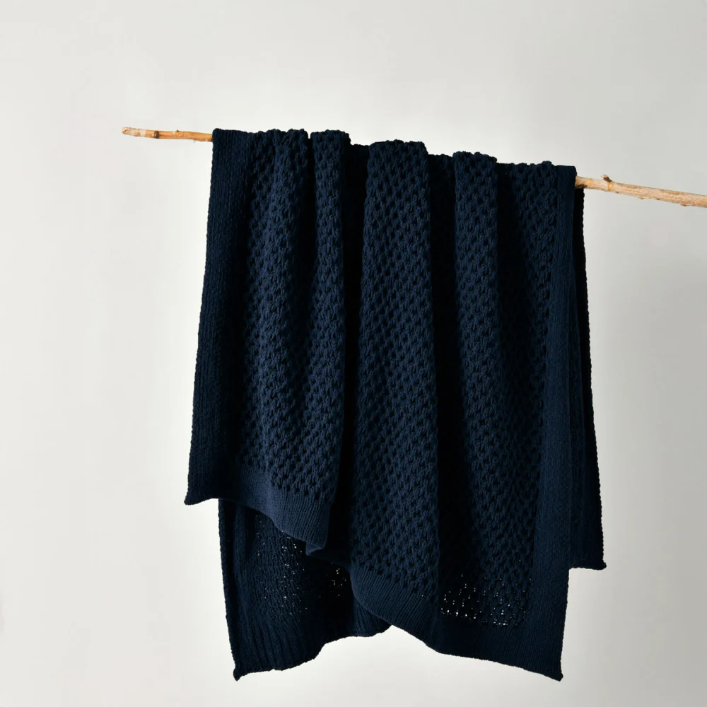 Bianca Sofala Indigo Polyester Chenille Throw Rug 130 x 170 cm