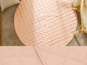 Little Gem Round Linen Cotton Baby Play Mat Peach 130cm Diameter