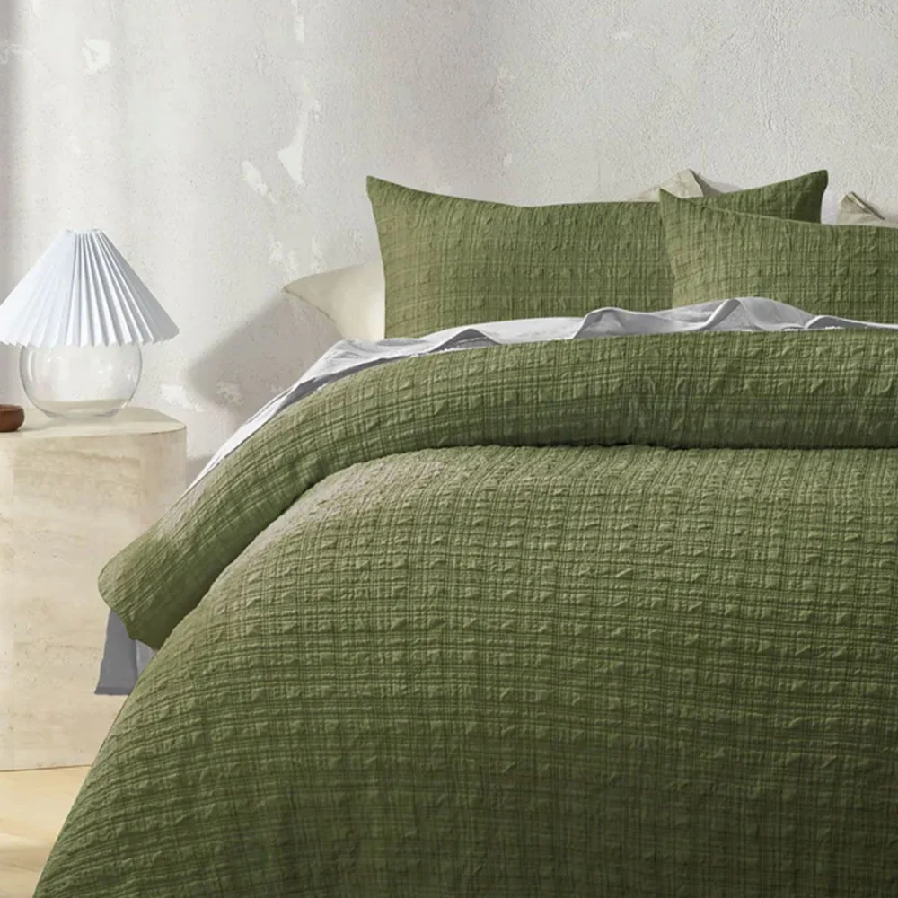 Accessorize Augusta Olive Crinkled Look Quilt Cover Set Single
