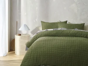 Accessorize Augusta Olive Crinkled Look Quilt Cover Set Single