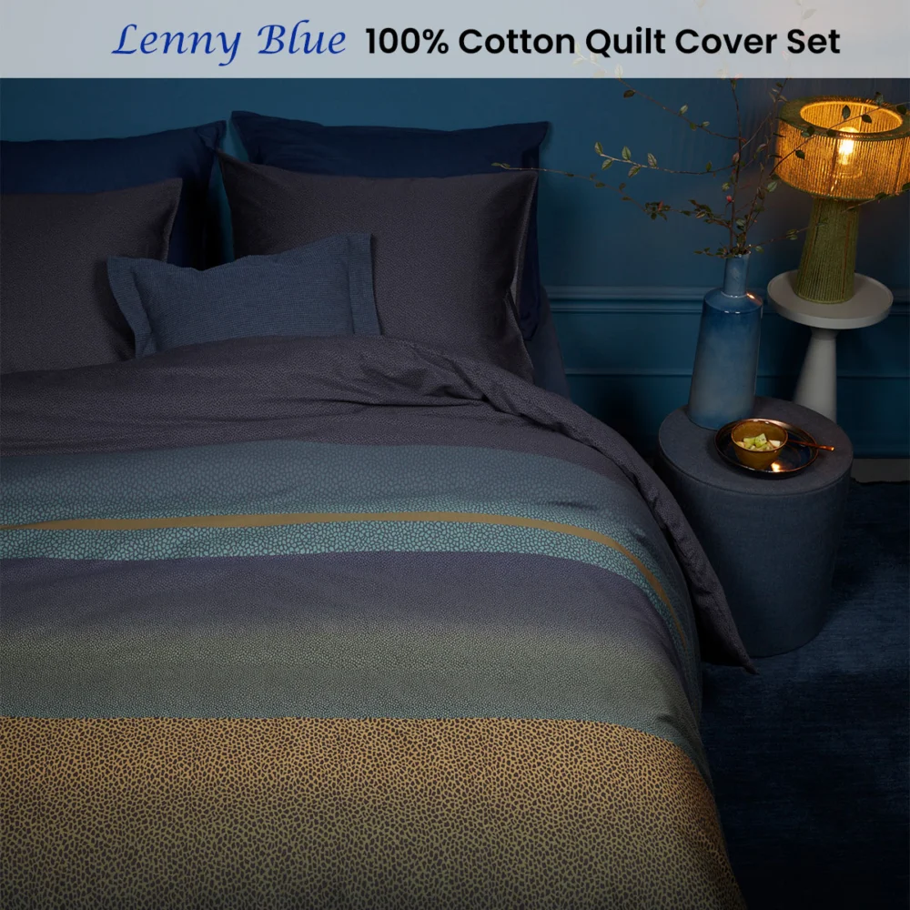 Bedding House Lenny Blue Cotton Quilt Cover Set Queen
