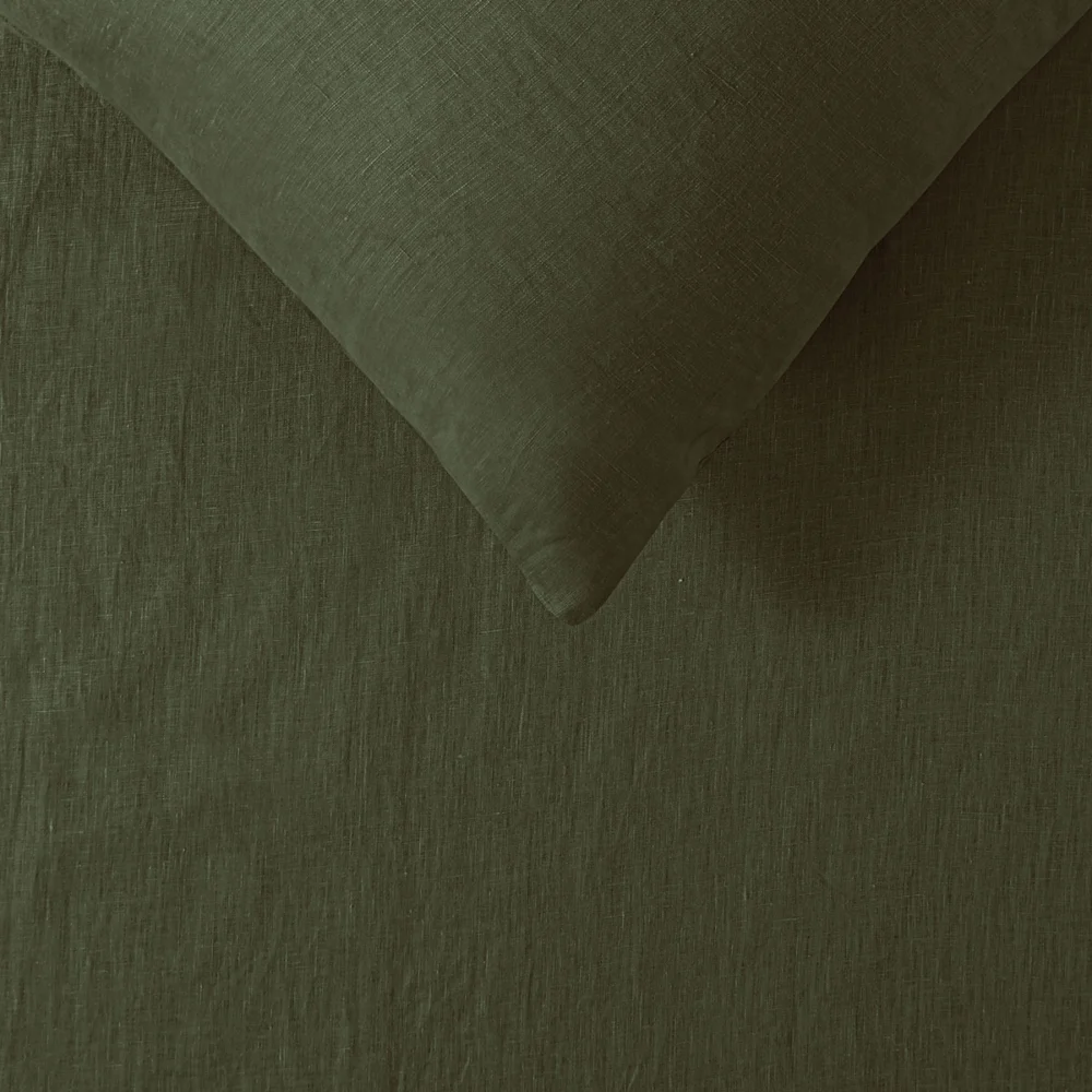 100% Linen Olive Quilt Cover Set Single