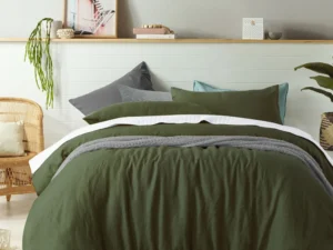 100% Linen Olive Quilt Cover Set Single