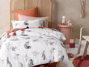 Happy Kids Woodland White Cotton Quilt Cover Set Single