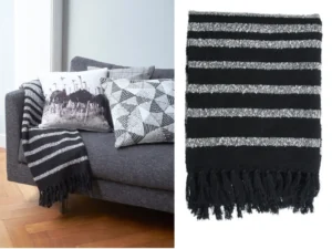 Bedding House Cotton Fringe Throw Rug Honshu Black
