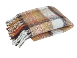 J Elliot Home Aiden Sand Multi Faux Mohair Throw Rug with Fringe 130 x 160cm