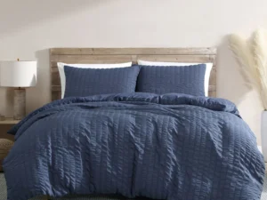 Ardor Byron Navy Seersucker Quilt Cover Set Queen