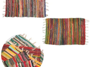 Set of 2 Random Colour Hand Made Cotton Rich Chindi Floor Rugs 60 x 90 cm