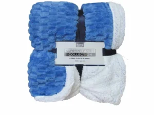 Atlas Extra Large Coral Fleece Throw Rug/Single Size Blanket Blue
