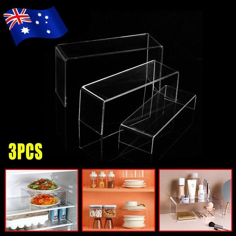3Pcs Transparent Organiser for Shoes or Cosmetics Clear Acrylic Display Stand