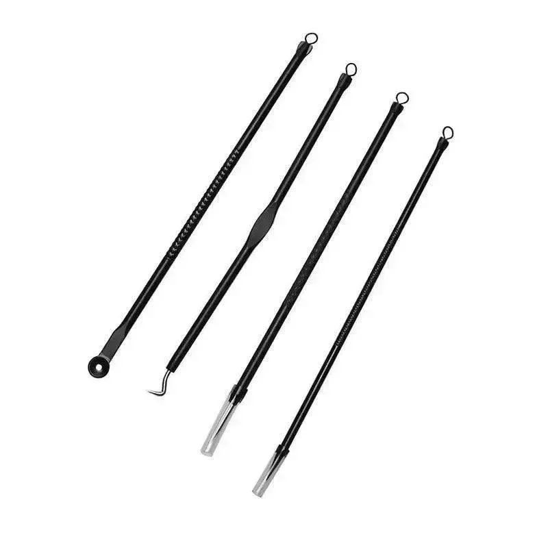 Stainless Steel Blackhead Remover Tools Set w/ Pimple Extractors 4 pc - Black