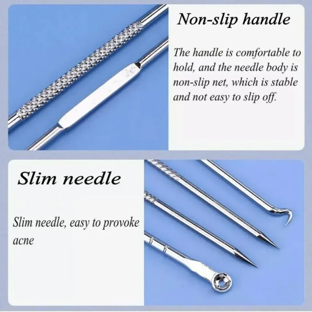 Stainless Steel Blackhead Remover Tools Set w/ Pimple Extractors 4 pc - Black