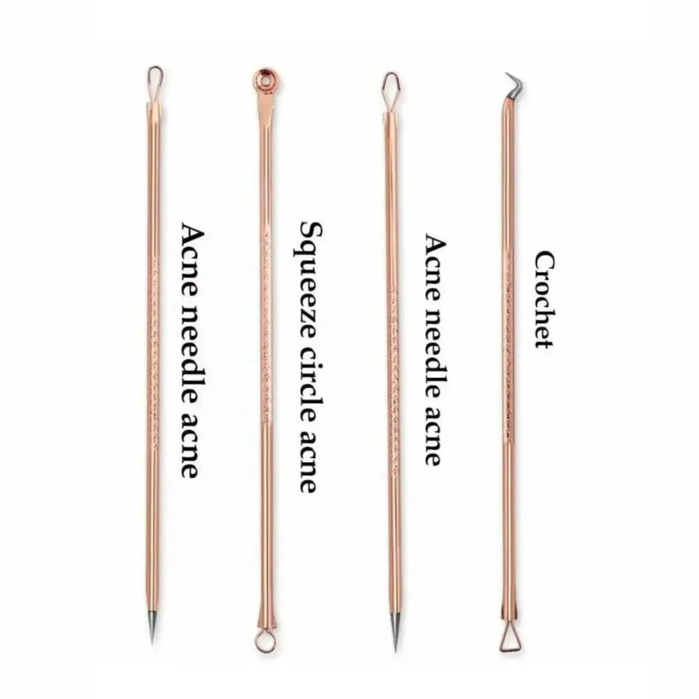 Stainless Steel Blackhead Remover Tools Set w/ Pimple Extractors 4 pc - Black