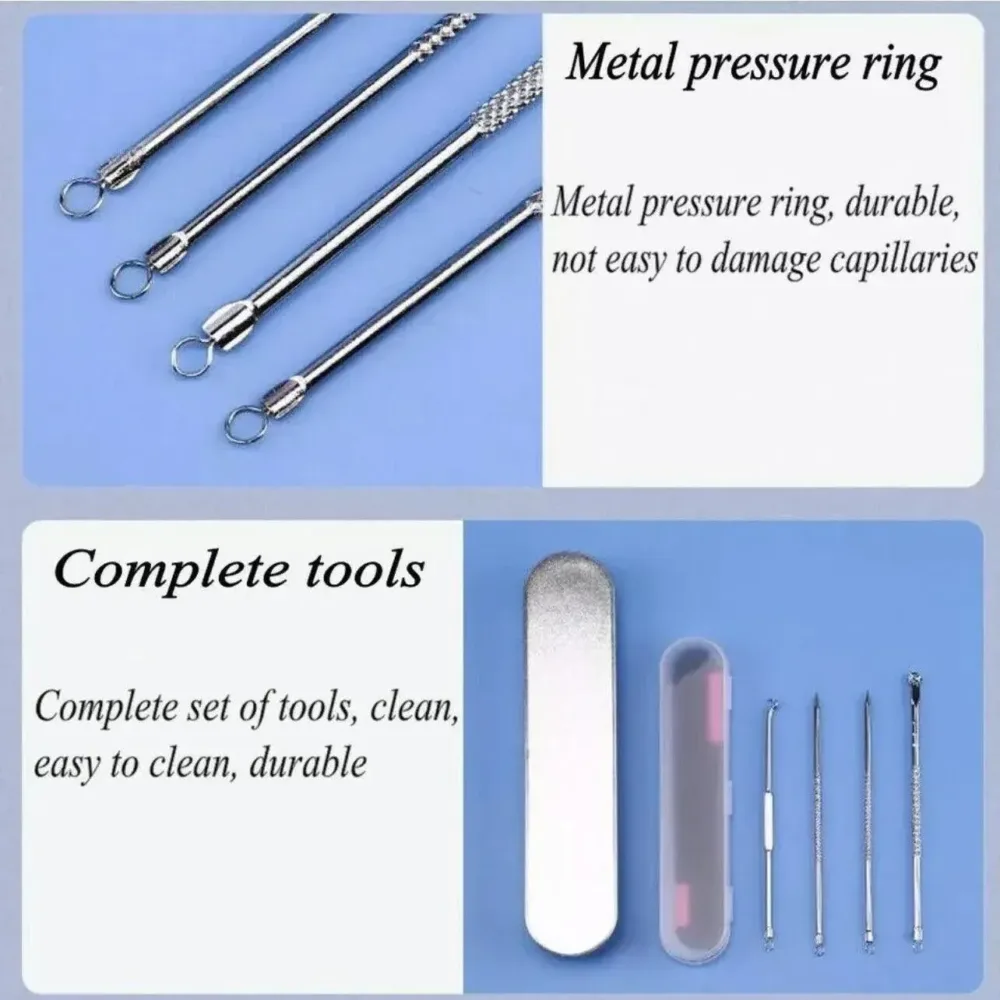 Stainless Steel Blackhead Remover Tools Set w/ Pimple Extractors 4 pc - Black