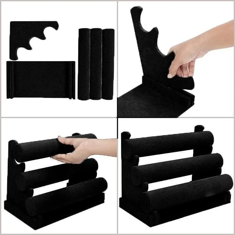 3 Tier Velvet Jewelry Display Stand Bracelet Watch Holder Rack for Countertop