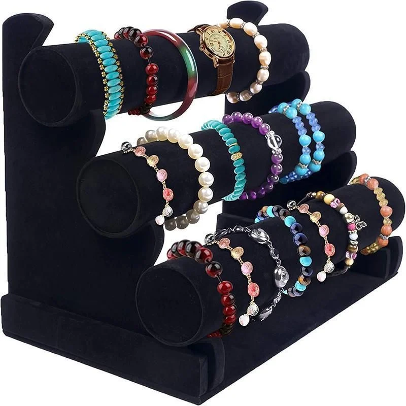 3 Tier Velvet Jewelry Display Stand Bracelet Watch Holder Rack for Countertop