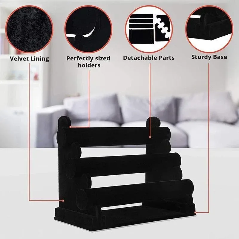 3 Tier Velvet Jewelry Display Stand Bracelet Watch Holder Rack for Countertop