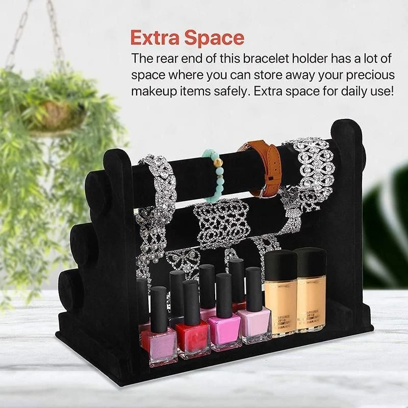 3 Tier Velvet Jewelry Display Stand Bracelet Watch Holder Rack for Countertop