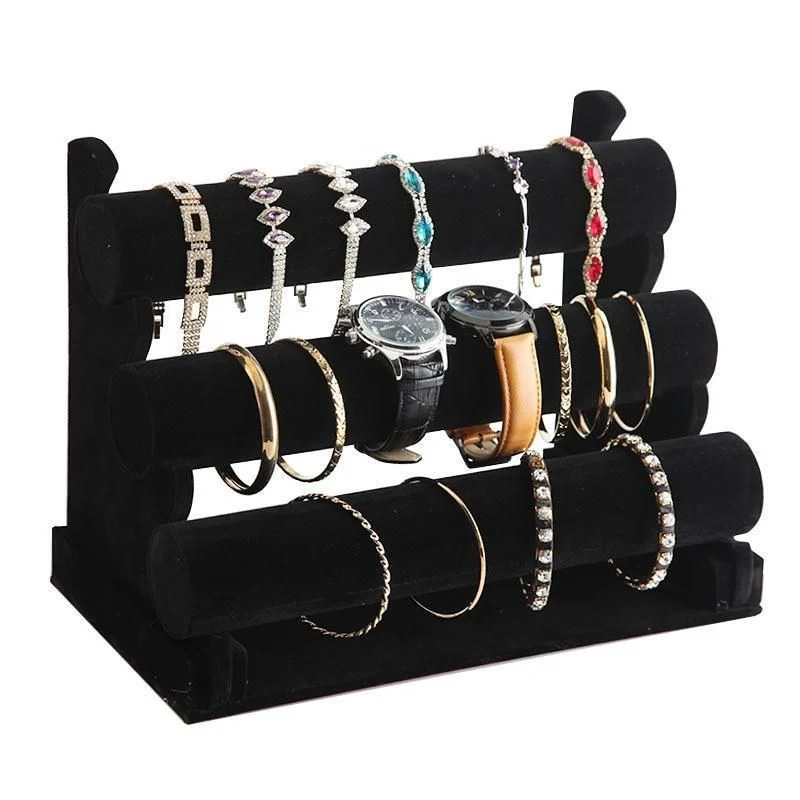 3 Tier Velvet Jewelry Display Stand Bracelet Watch Holder Rack for Countertop