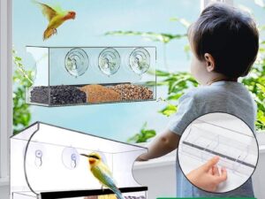 Large All Weather Clear Acrylic Window Bird Feeder With Tray & Drain Holes