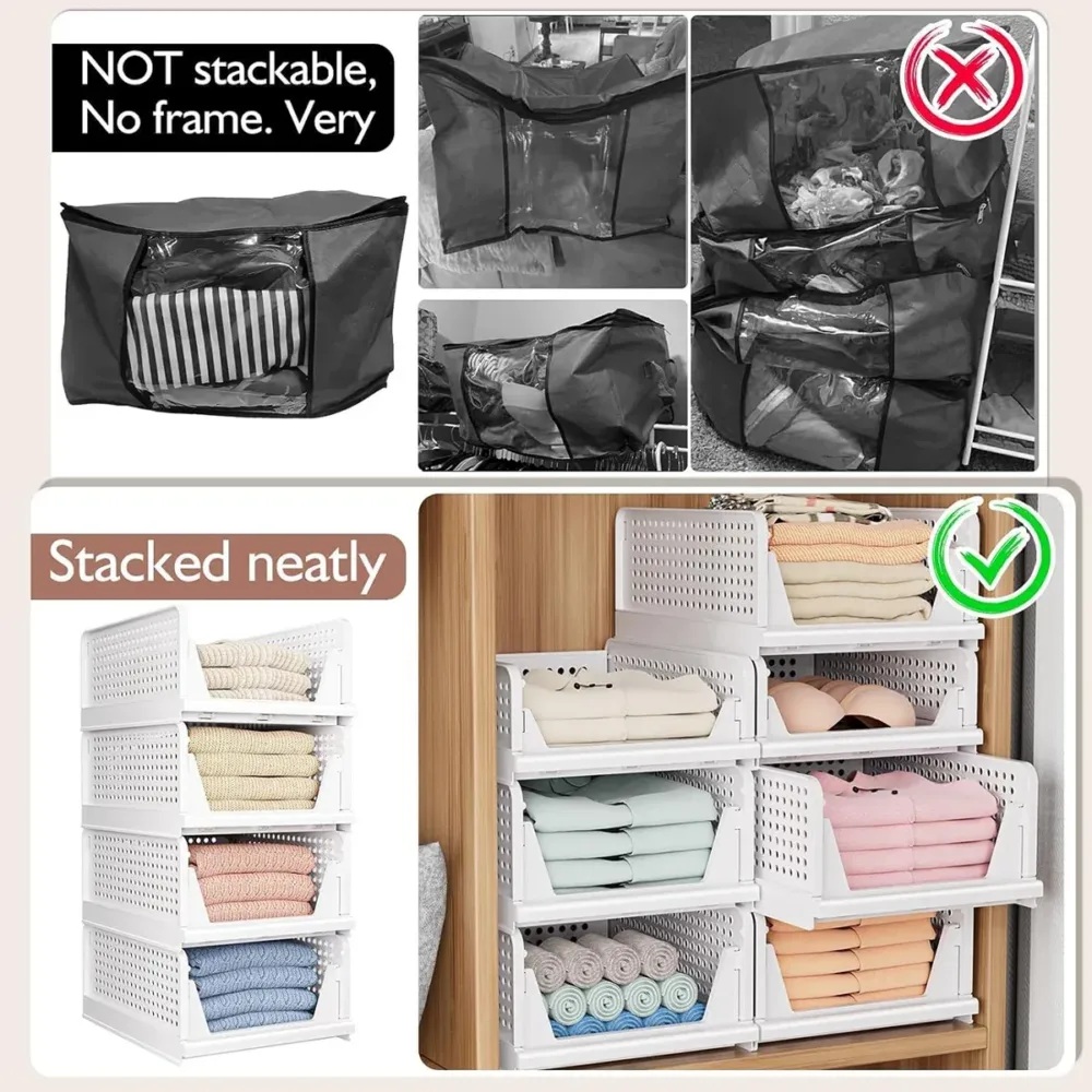 Clothes Storage Basket Stackable Drawer type Wardrobe Organizer Closet Storage