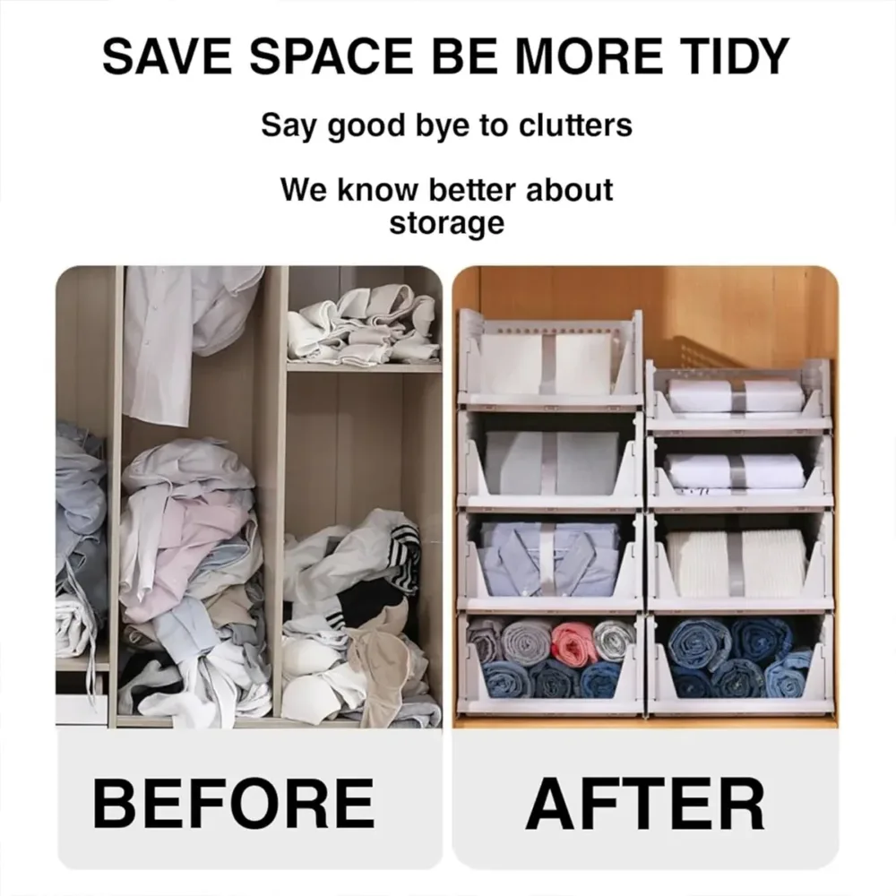 Clothes Storage Basket Stackable Drawer type Wardrobe Organizer Closet Storage