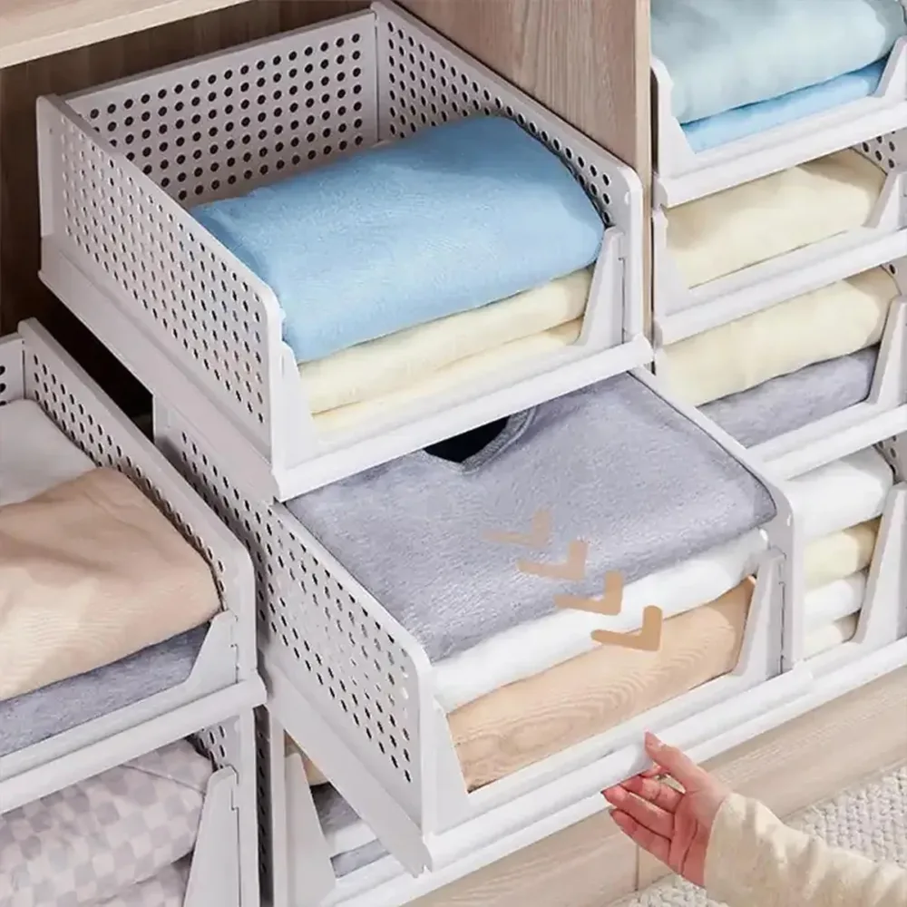 Clothes Storage Basket Stackable Drawer type Wardrobe Organizer Closet Storage
