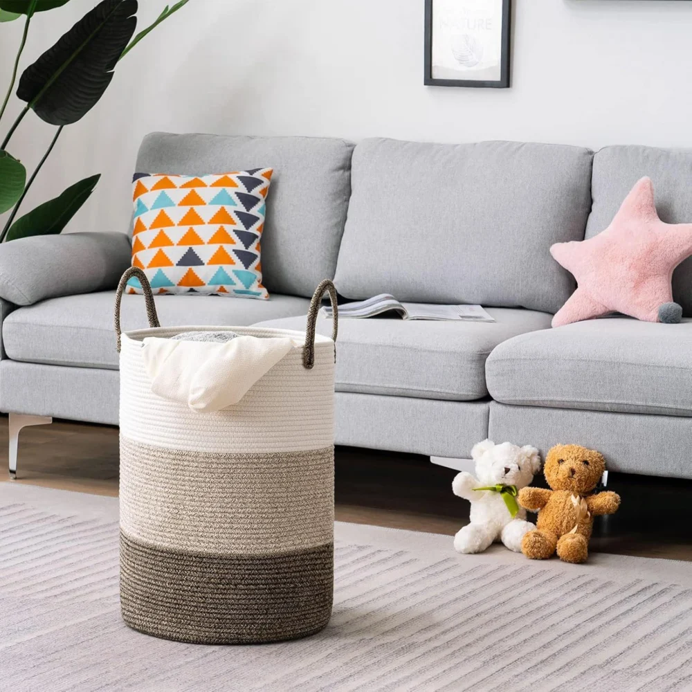 Handheld Cotton Rope Woven Storage Basket for Bedroom Bathroom Closet Durable