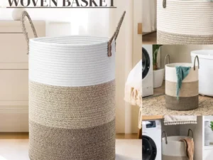 Handheld Cotton Rope Woven Storage Basket for Bedroom Bathroom Closet Durable