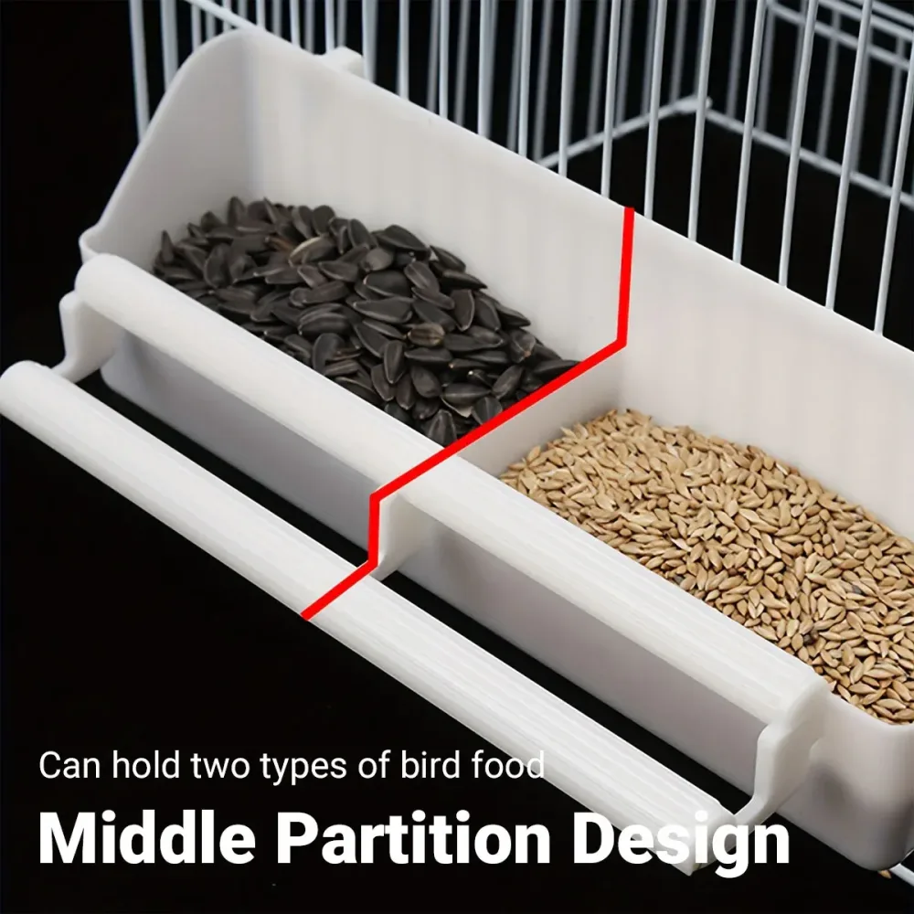 Bird Food Feeder Trough Box Water Bowl Container Cage Accessories Easy Install