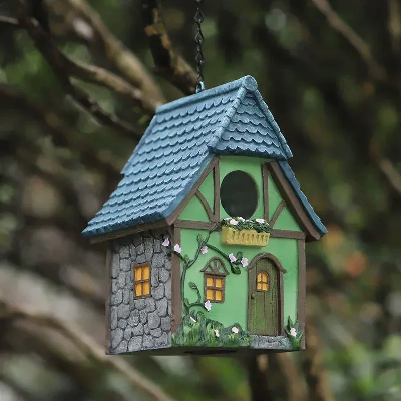 Bird House Resin Nest Outdoor Hanging Shed Feeder for Garden Yard Decorative Use