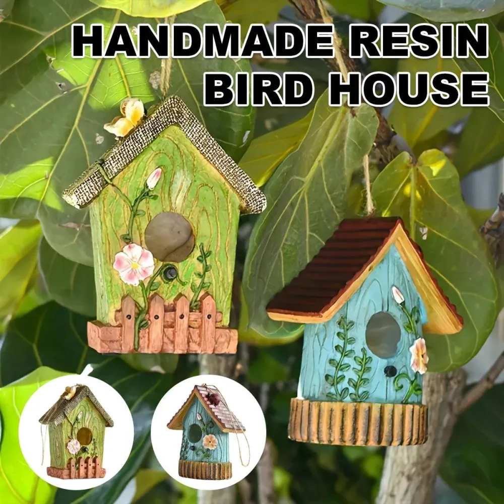 Handmade Birdhouse Resin Cute Patio Garden Hanging Nest Decoration for Outdoors