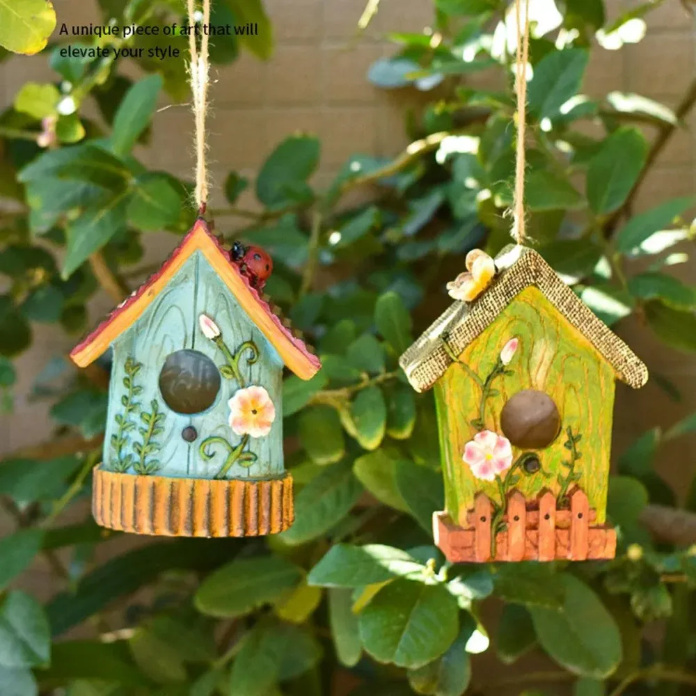 Handmade Birdhouse Resin Cute Patio Garden Hanging Nest Decoration for Outdoors