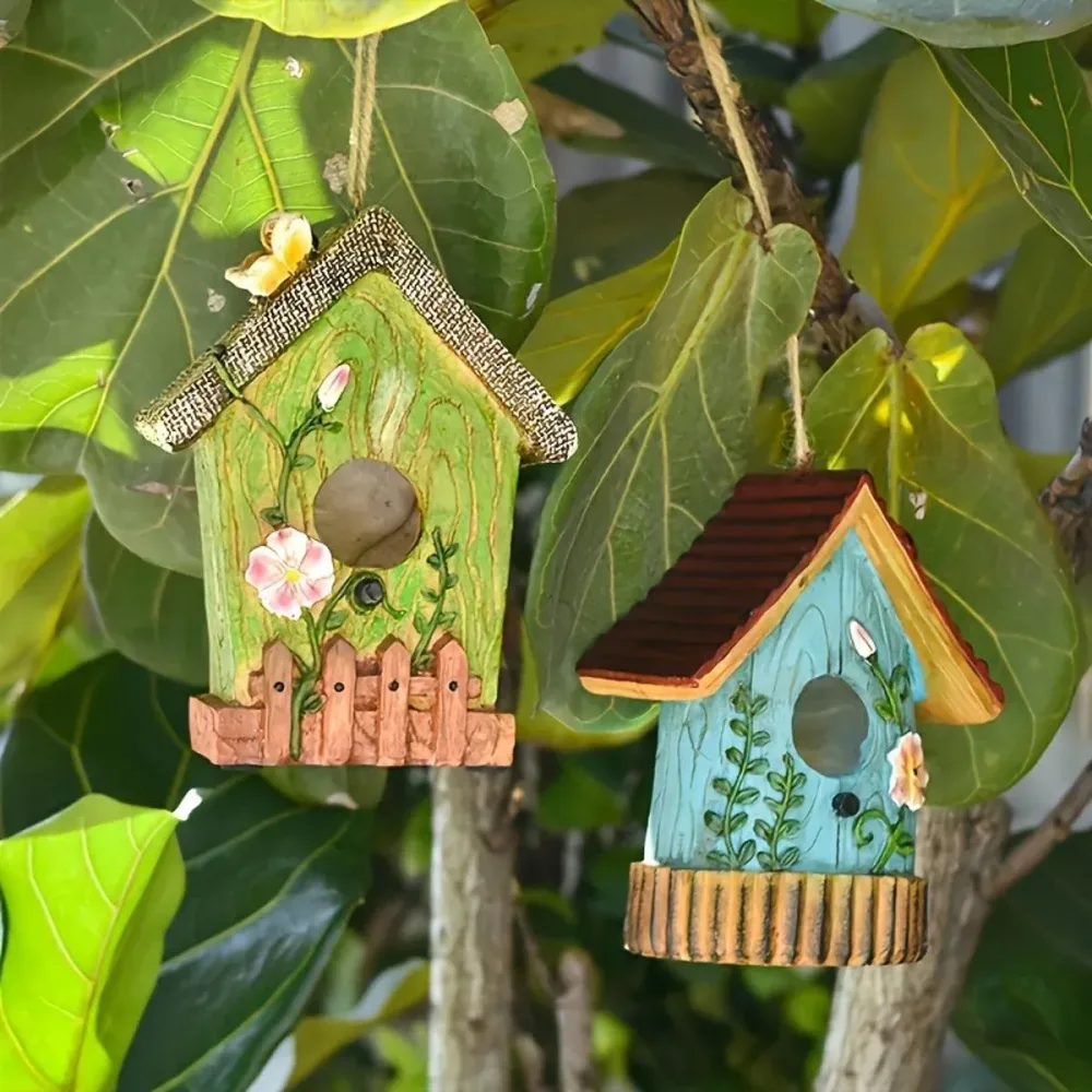Handmade Birdhouse Resin Cute Patio Garden Hanging Nest Decoration for Outdoors