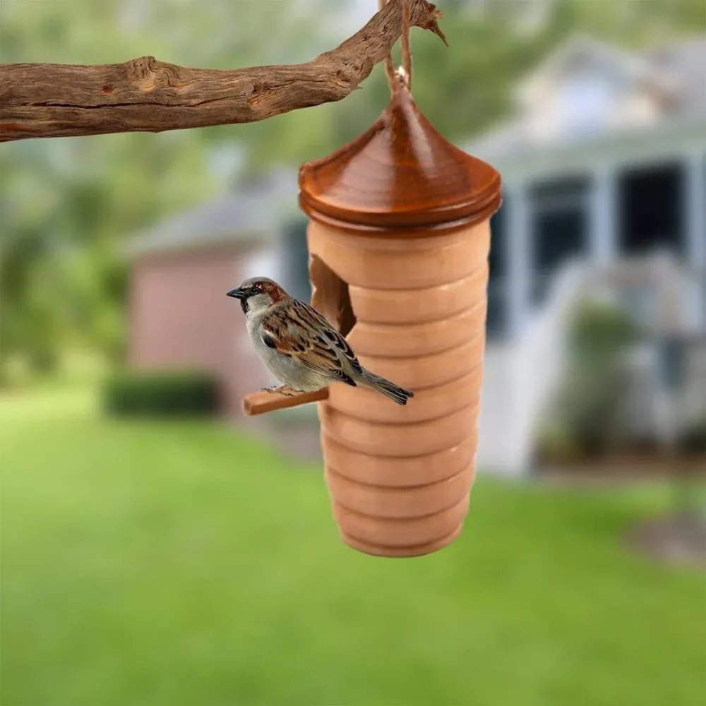 Wooden Bird Nest Cage Hummingbird Feeder House Hanging Home Garden Decorations