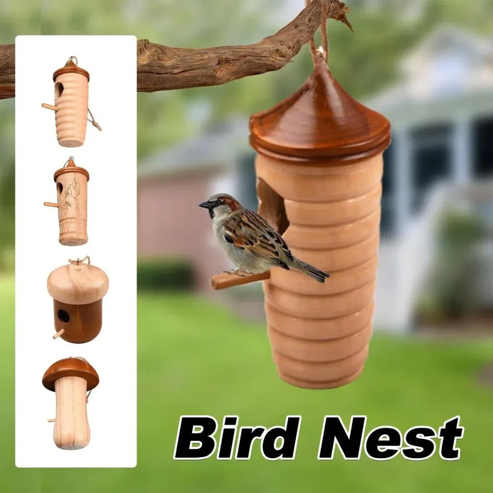 Wooden Bird Nest Cage Hummingbird Feeder House Hanging Home Garden Decorations