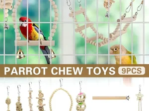 Bird Chew Toys Wooden Color 9-Piece Set Swing Hanging Bridge for Parrots AUS