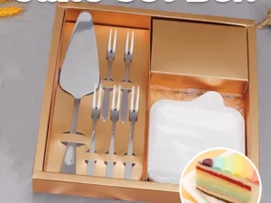 Stainless Steel Cake Knife Fork Plate Set With Candles For Party Dessert Serving