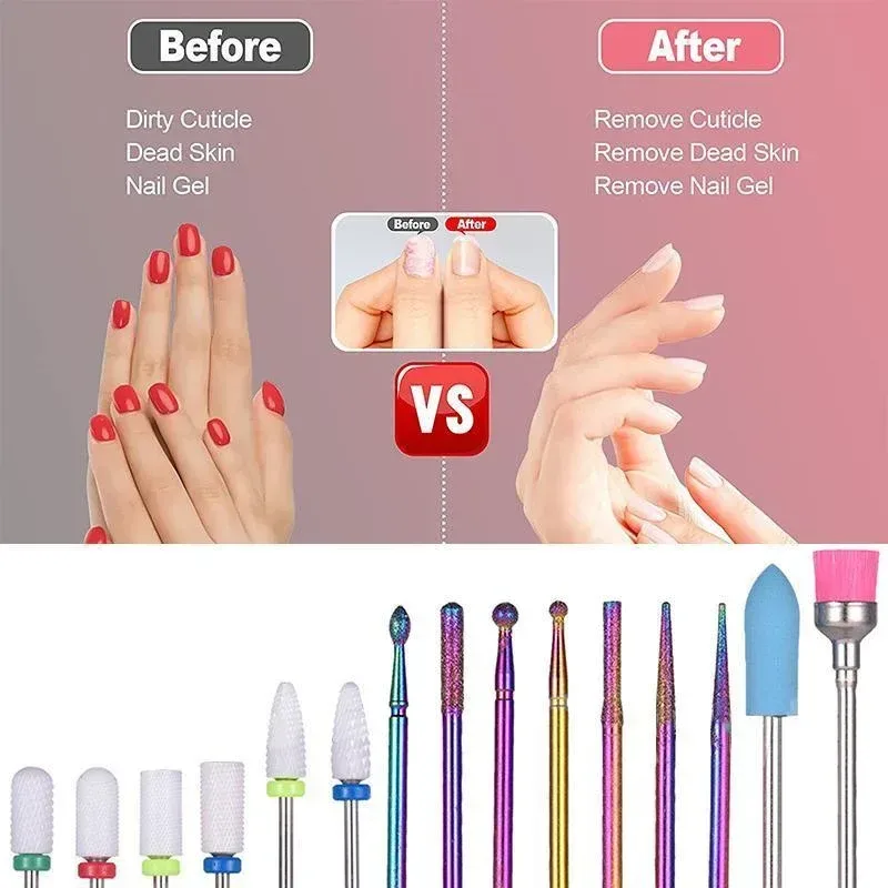 16pcs Ceramic and Tungsten Nail Drill Bit Set for Gel Polish Acrylic Removal