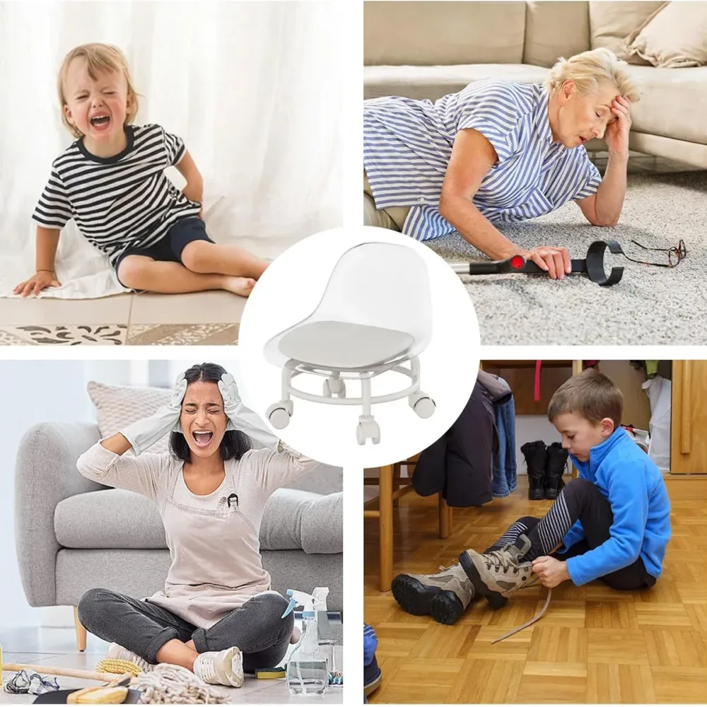 Stool w/ Universal Wheels Pulley Short Stool w/ Backrest Comfortable Seat