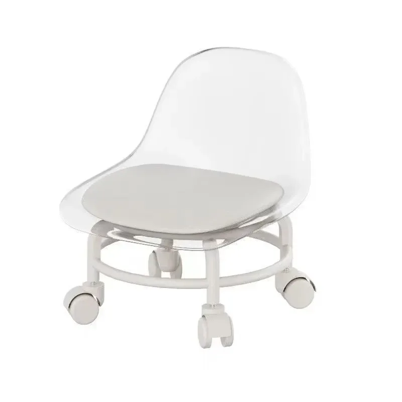 Stool w/ Universal Wheels Pulley Short Stool w/ Backrest Comfortable Seat