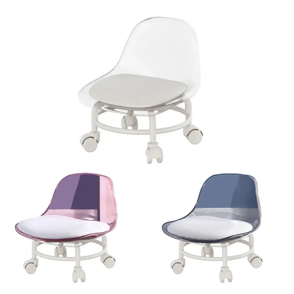 Stool w/ Universal Wheels Pulley Short Stool w/ Backrest Comfortable Seat