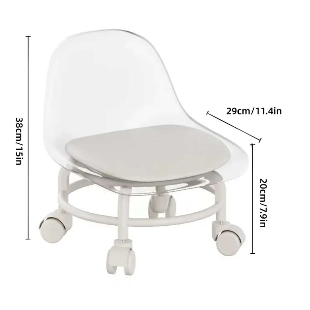 Stool w/ Universal Wheels Pulley Short Stool w/ Backrest Comfortable Seat