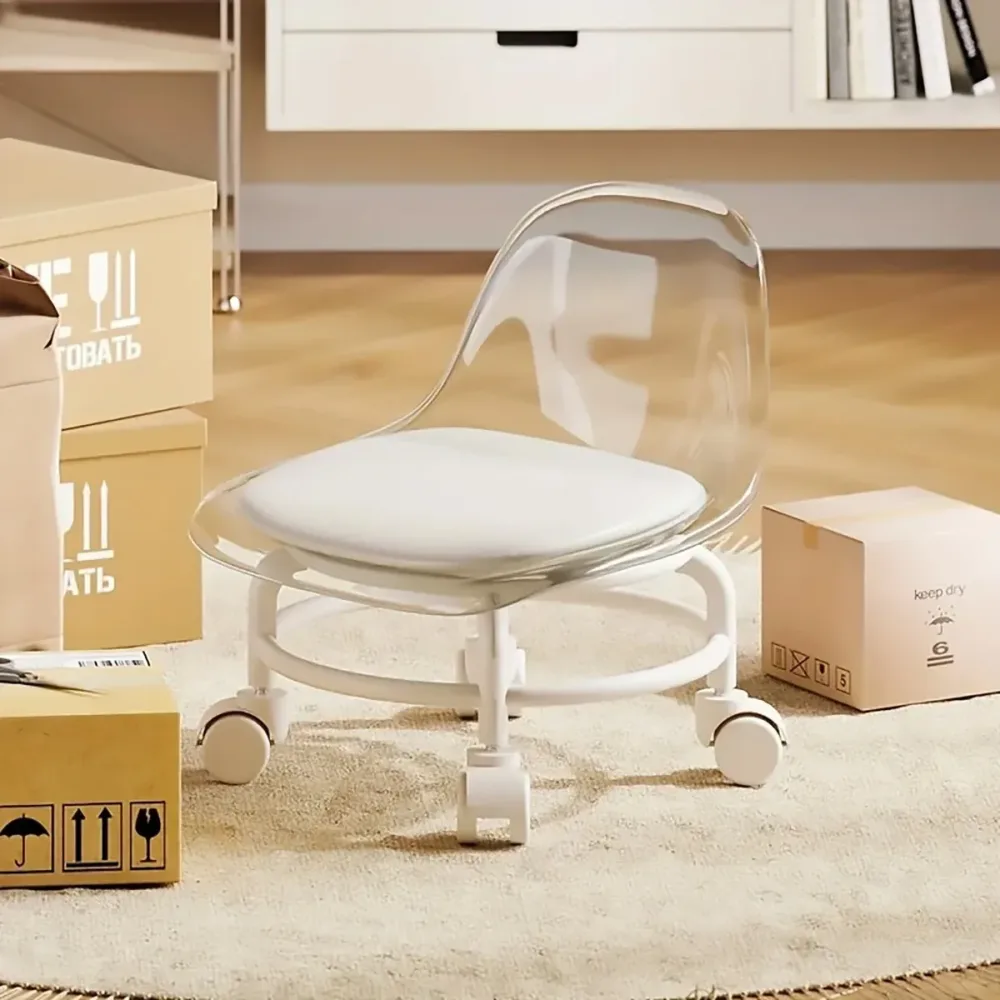 Stool w/ Universal Wheels Pulley Short Stool w/ Backrest Comfortable Seat