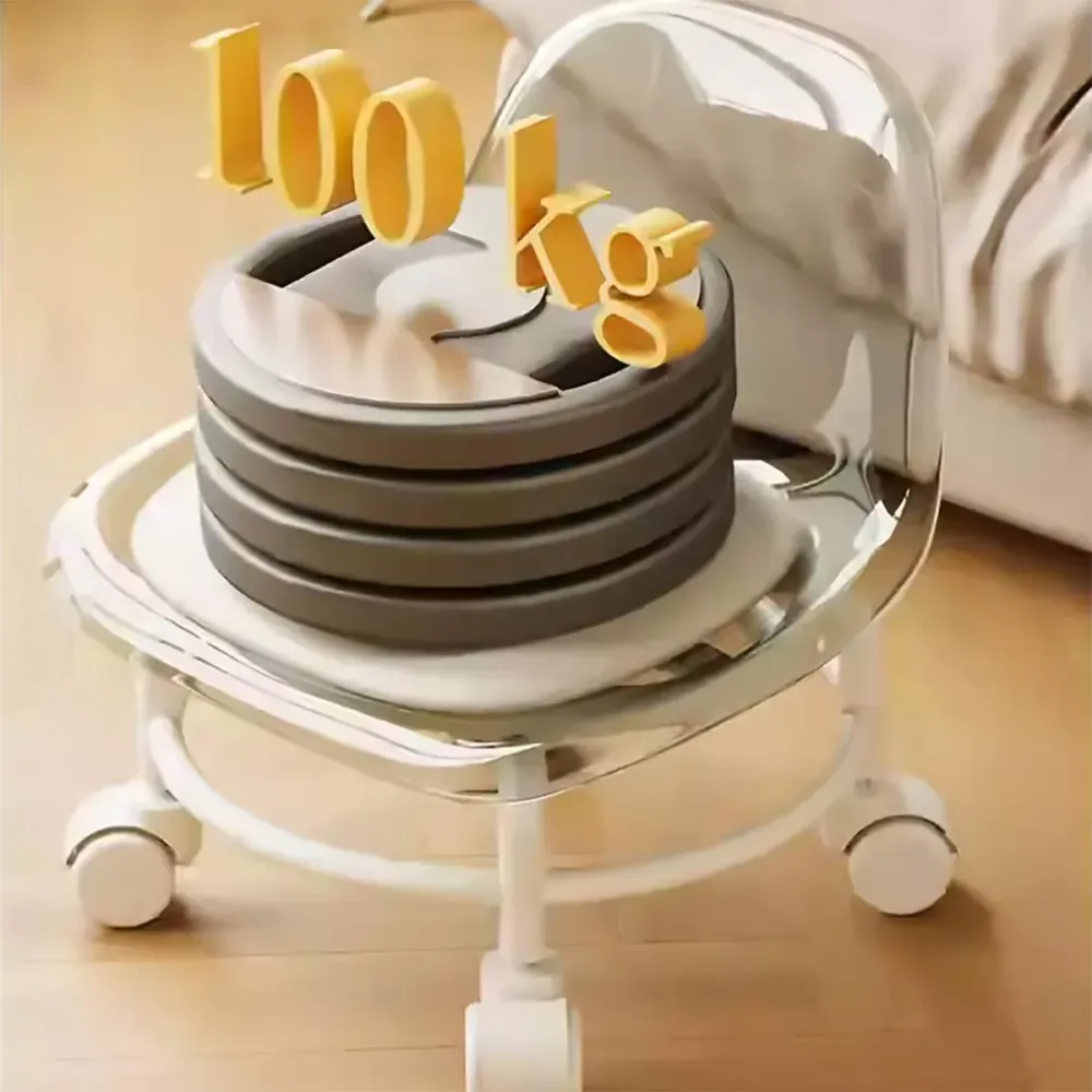 Stool w/ Universal Wheels Pulley Short Stool w/ Backrest Comfortable Seat