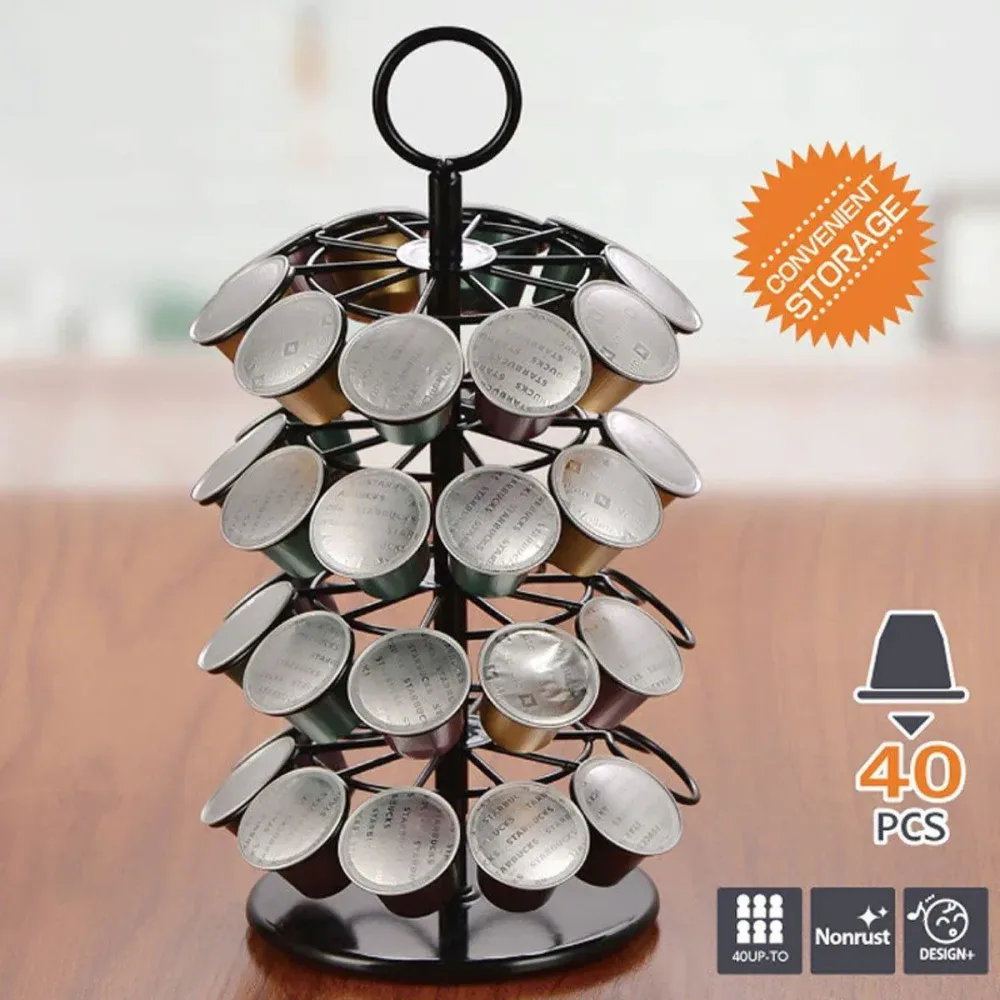 Coffee Capsule Organizer 360 Degree Rotating Holder Rack for 40 Pods Storage