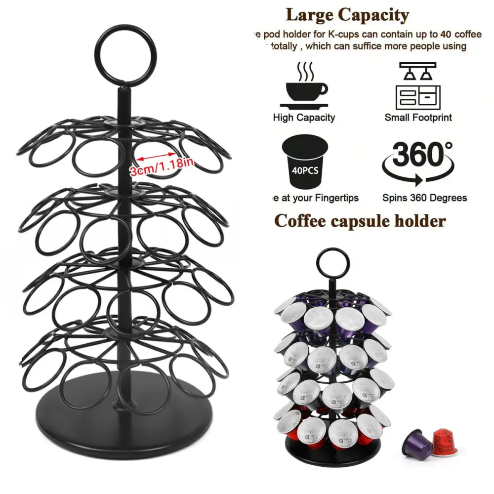 Coffee Capsule Organizer 360 Degree Rotating Holder Rack for 40 Pods Storage